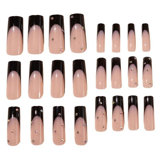 Press on Nails Französisches Acryl, extra lang, mit Strasssteinen, glänzend, DIY-Maniküre, vollständige Abdeckung, lange künstliche Nägel A
