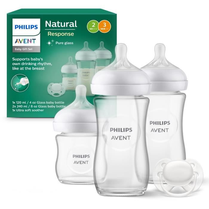Neugeborenen-Set - PHILIPS AVENT - Natural Glas 3.0 - Glasflasche 120ml + 2 Flaschen 240ml + Ultraweiche Schnuller 0-6M weiß