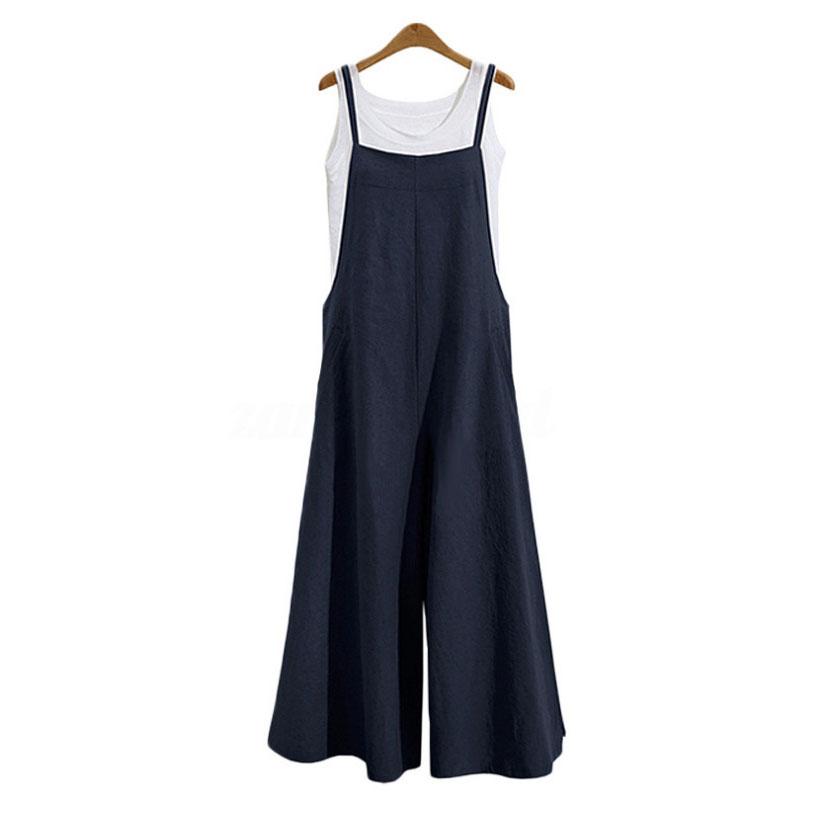 Damen Jumpsuit mit Trägern, Sommer, einfarbig, weite Hose, Latzhose, Latzhose, lässig, locker, ärmellos, Baumwoll-Leinen-Overall XS blau