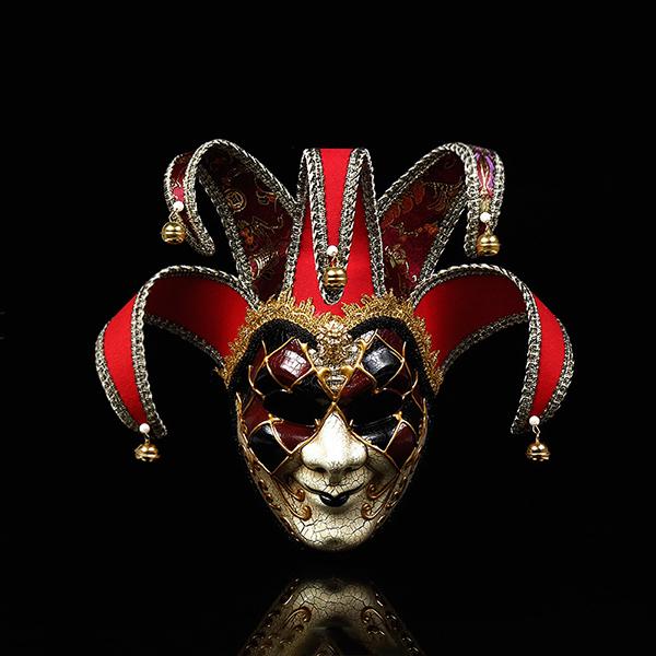 Vintage venezianische Joker-Clown-Maske für Männer, Halloween-Maskerade, Vollgesichts-Requisiten rot