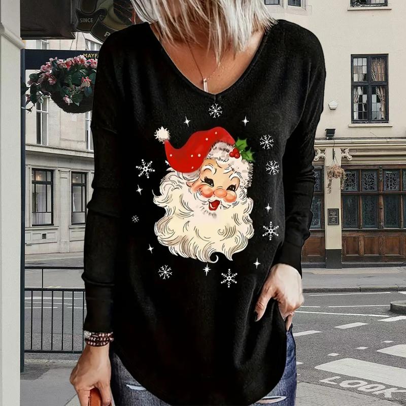 Weihnachten Schneemann Druck Frauen T-shirts Damen Tops Langarm V-ausschnitt Pullover Femme T-shirts T Shirt Für Frauen 8XL weiß