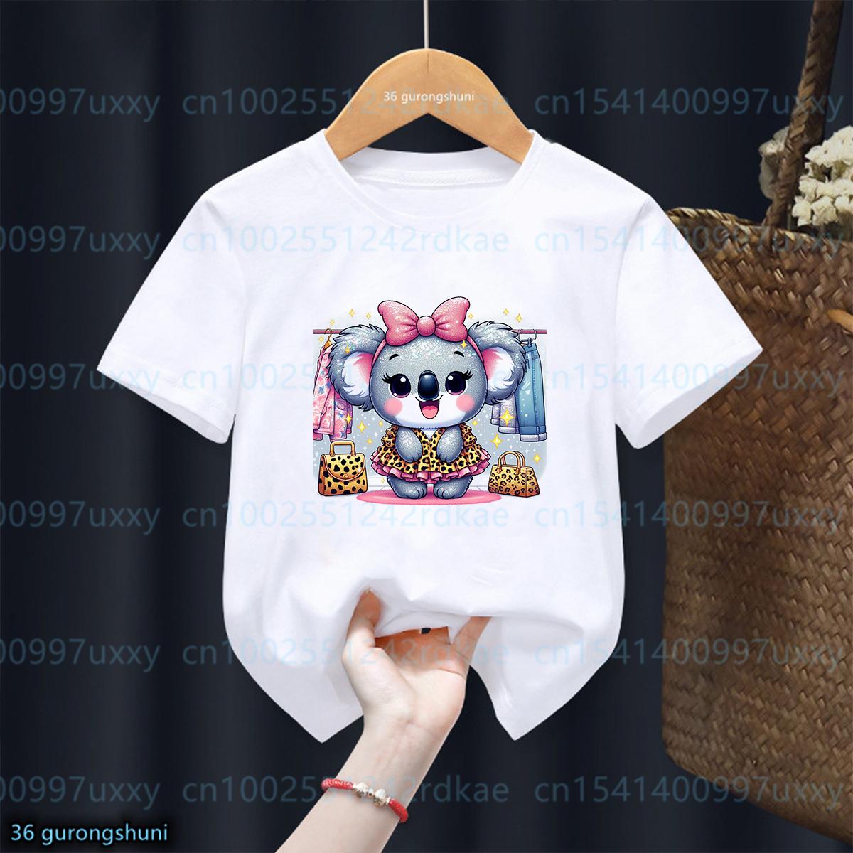 Mode Neues Mädchen T-Shirt Niedliches Aquarell Koala Tierdruck Kleinkind T-Shirt Mode Niedliches Baby Shirt Sommer Kinder Kurzarmshirt Oberteil 160 white