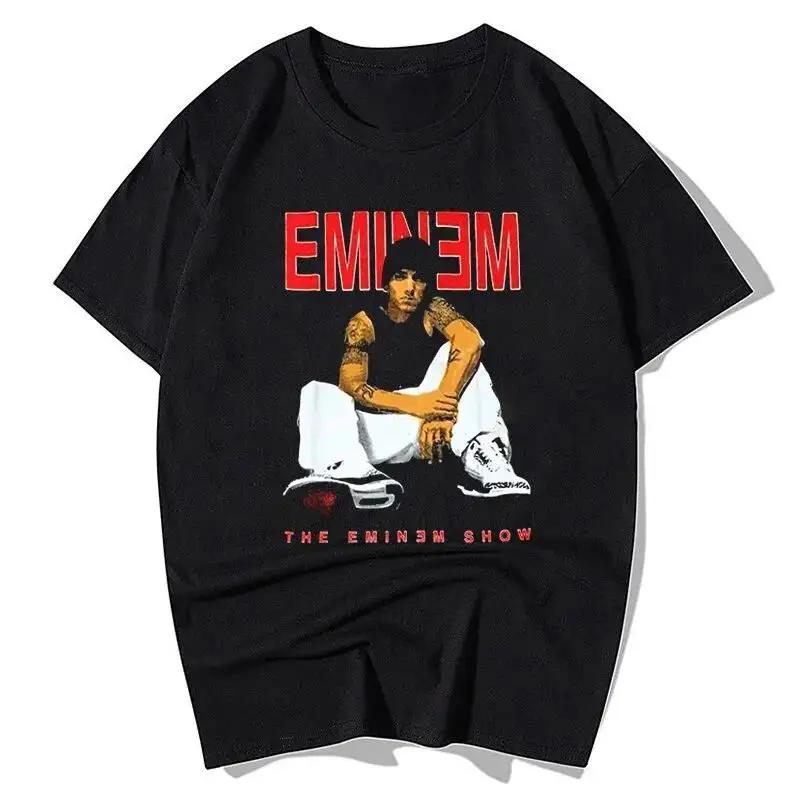 2025 Sommer Rapper Eminem Grafikbedrucktes T-Shirt Herren Retro Reine Baumwolle HipHop Mode Lässig Locker geschnittenes T-Shirt Damen S brown