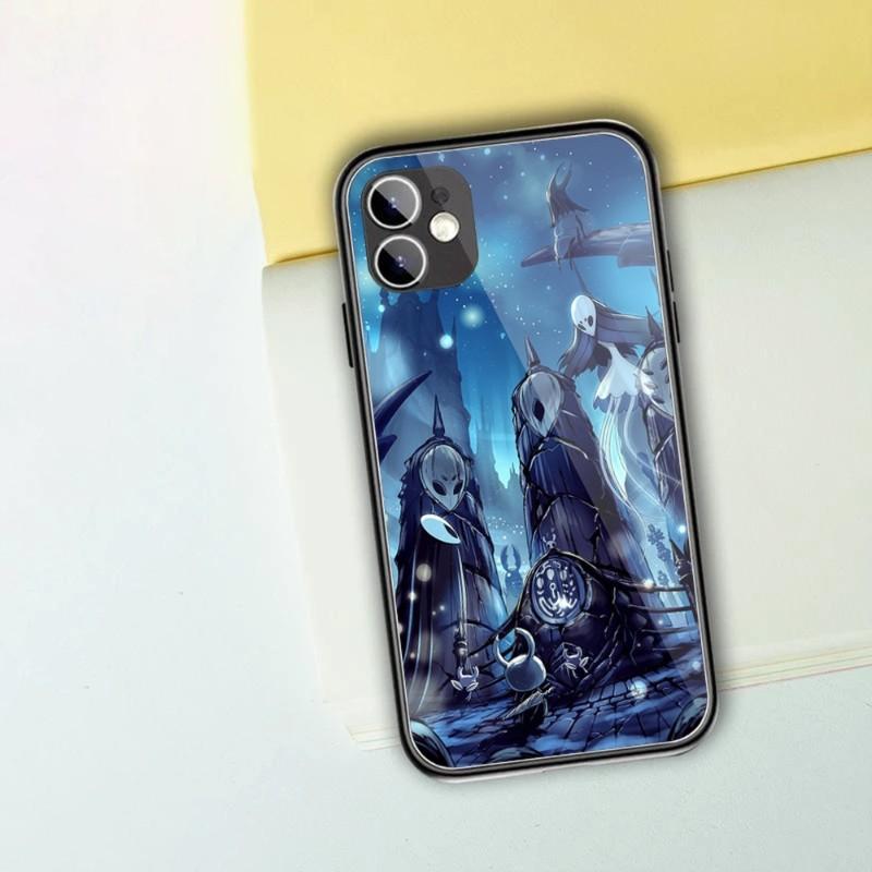 Hollow Knight Handyhülle für iPhone 13 12 11 XS X 8 7 6 Plus Mini Pro Max SE 2022 Schwarze PC TPU Glas Handyhülle iPhone 12