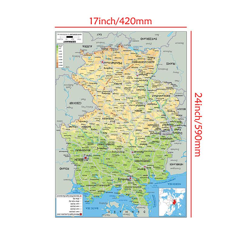 Ungerahmte Englisch-Deutschland-Karte-Geografische Karte,Wanddeko für Zuhause,Klassenzimmer,Innen-/Außenbereich,Lehrposter,Reiseutensilien 42*59cm