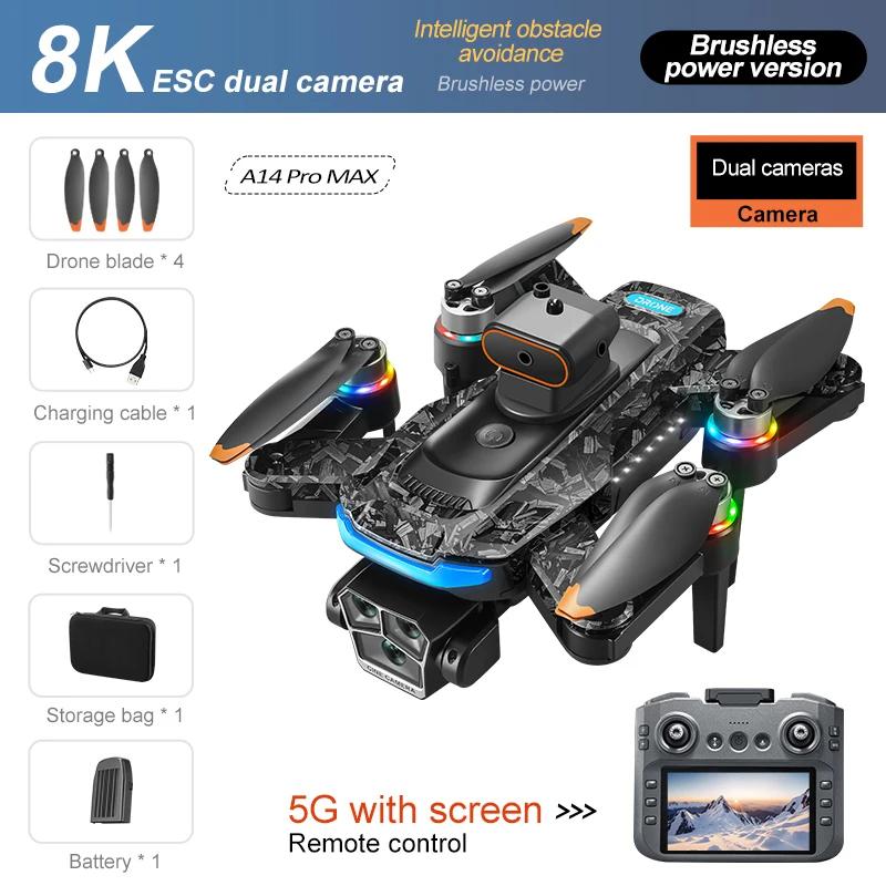 Neue 5G WiFi A14 Pro Max Drohne 8K HD Kamera mit Bildschirm Fernbedienung Hindernisvermeidung Luftaufnahme Lange Akkulaufzeit 5G Bürstenloser Motor Quadcopter 2026 1 battery