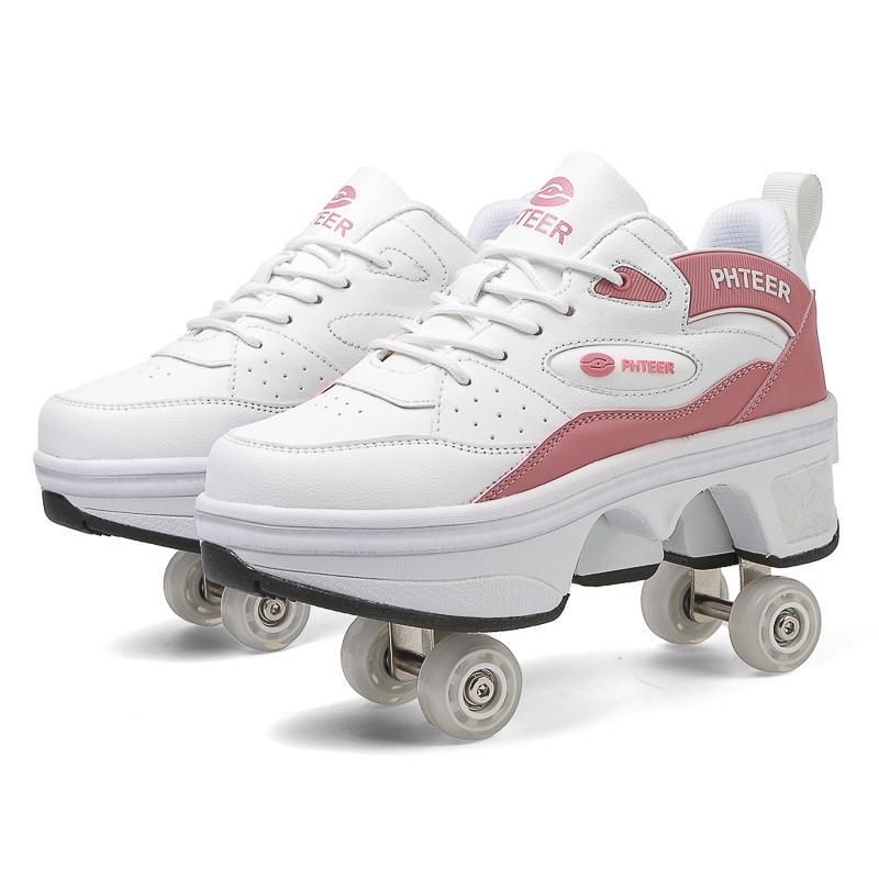 Kinder-Rollschuhe mit Doppelrollen, für Jungen und Mädchen, Rollschuhe, Deformationsschuhe, Rollschuhschuhe 35 rosa/weiß