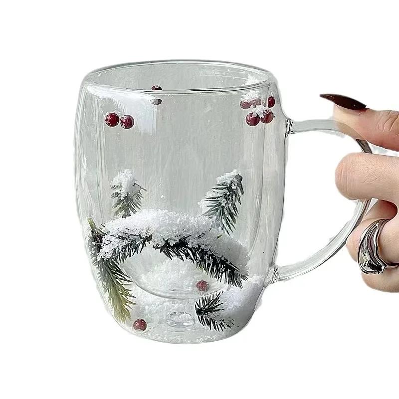 Doppelwandige Glas Kaffeetassen Weihnachtsgeschenke Haushalt Hitzebeständig Tee Saft Milch Bier Wein Whiskey Tasse Trinken 250-350ml gray