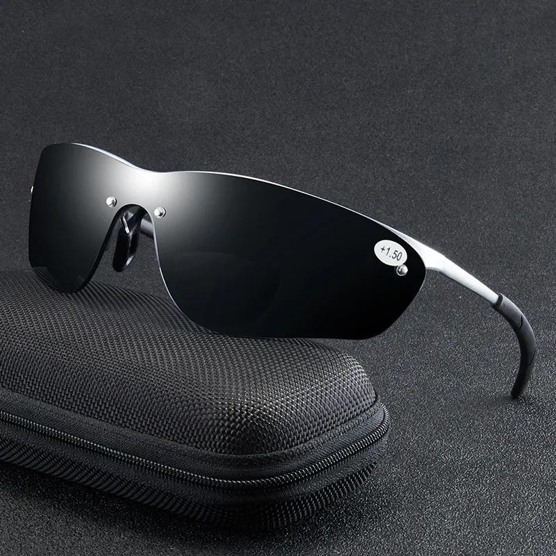 Mode Männer Bifokale Sonnenbrille Dual-use-Fern Nähe Lesebrille Silber Federrahmen Sportbrille +100 +150 +200 +250 +300 +1.5 silber grau