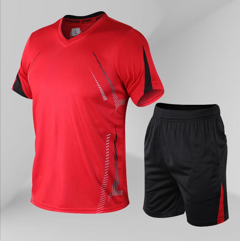 Trainingsanzug Herren Set Herren 2 Stück Sets Sommer Freizeitkleidung Fitness Trainingsanzüge Set XXXL cornell rote