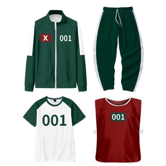 4-teiliges/Set Squid Series Cosplay Kostüm Sweatshirt Jacke Hose T-Shirt Weste Set Reißverschlussjacke Kordelzug Hose Trainingsanzug für Cosplay Partys Täglich 2XL B