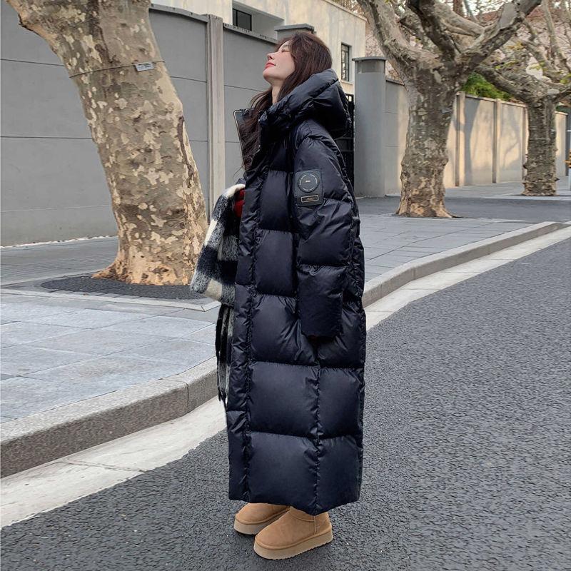 Baumwollgefütterte Jacke Damen Winter Neue Lange Overknee-Baumwollgefütterte Jacke Verdickte Lose Baumwollgefütterte Jacke S schwarz