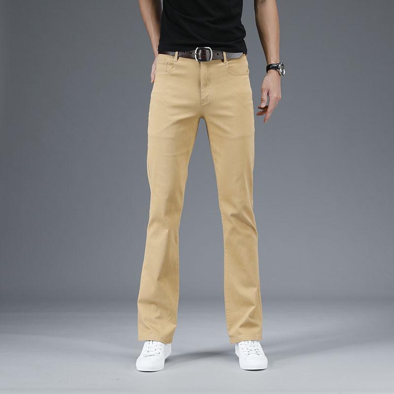 Herren-Jeans, neue Herren-Micro-Flare-Jeans, koreanischer Stil, elastisch, lässig, Schlaghose, weiße Jeans 38 khaki