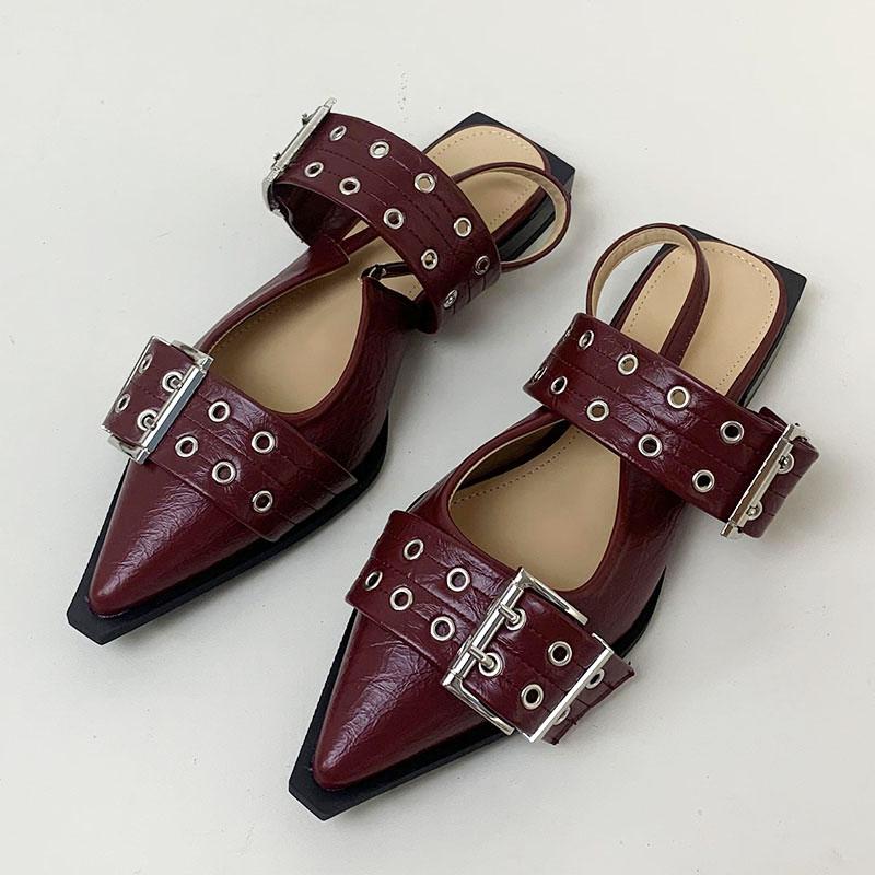 Mode Luxus Sandalen Flats Schuhe Für Damen 2025 Sommer Weiblich Lässige Sandalen Schuhe Schnallenriemen Mode Spitzzehe Damen Slingback 39 wein rot
