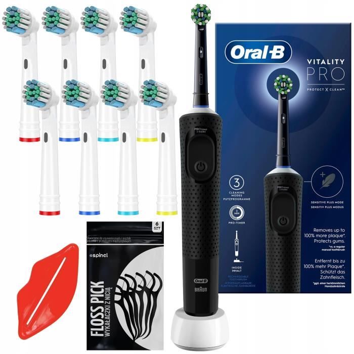 Elektrische Zahnbürste - Oral-B - Vitality PRO Protect X Clean Schwarz - 8 Bürstenköpfe - Timer - 3 Modi schwarz