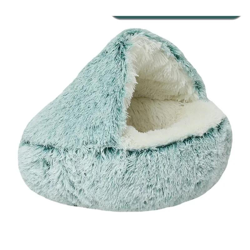 Winter Warme Katzenhütte Plüsch Haustierhütte Tiefschlaf Hundehütte Haustiermatte Katzenhaus Hundehütte Katzenhüttenzubehör 40CM white