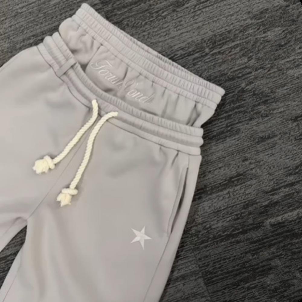 Y2K Herren Jogginghosen Gothic Trendige Doppelbund Unisex Sweatpants Hip Hop Amerikanischer Stil Retro High Street Lässige Trainingshosen M beige