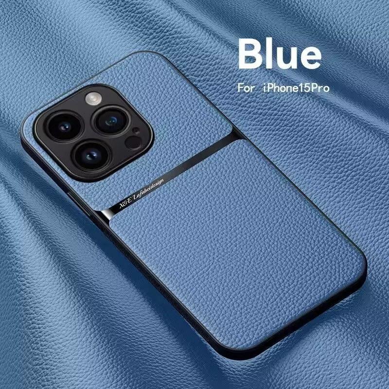 Magnetische Leder-Telefonhülle für iPhone 16 13 12 11 Pro Max Matte Hüllen für iPhone 15 14 Pro Max 16 Plus 16E Objektivschutzabdeckung iPhone 15 Pro blau