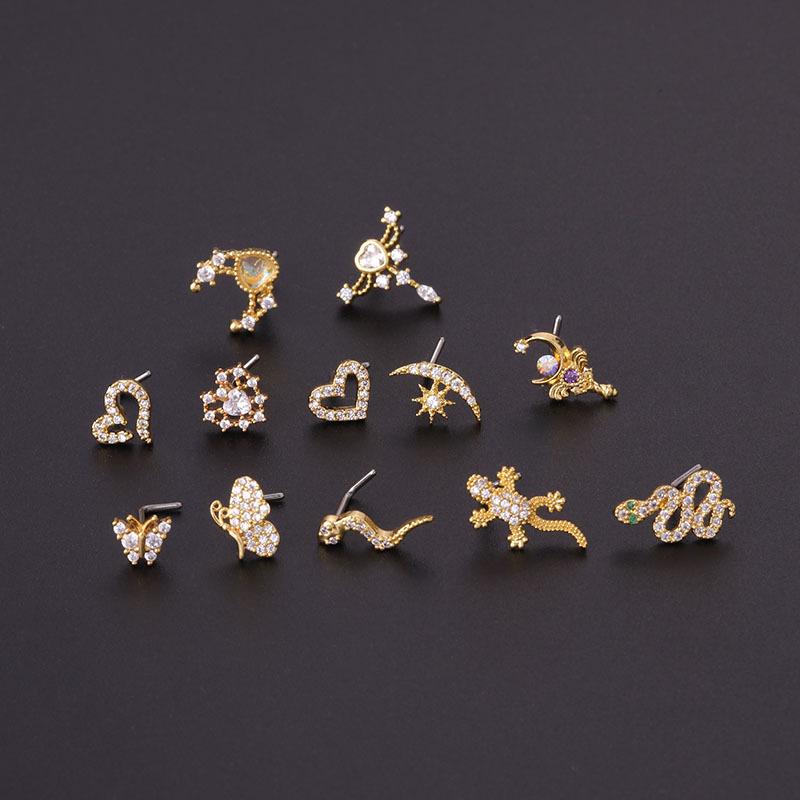 1 Stück exquisiter Zirkonia-Nasenring aus Edelstahl, Nasenstecker, Knorpelohrring, Helix-Piercing-Schmuck S-12# gold