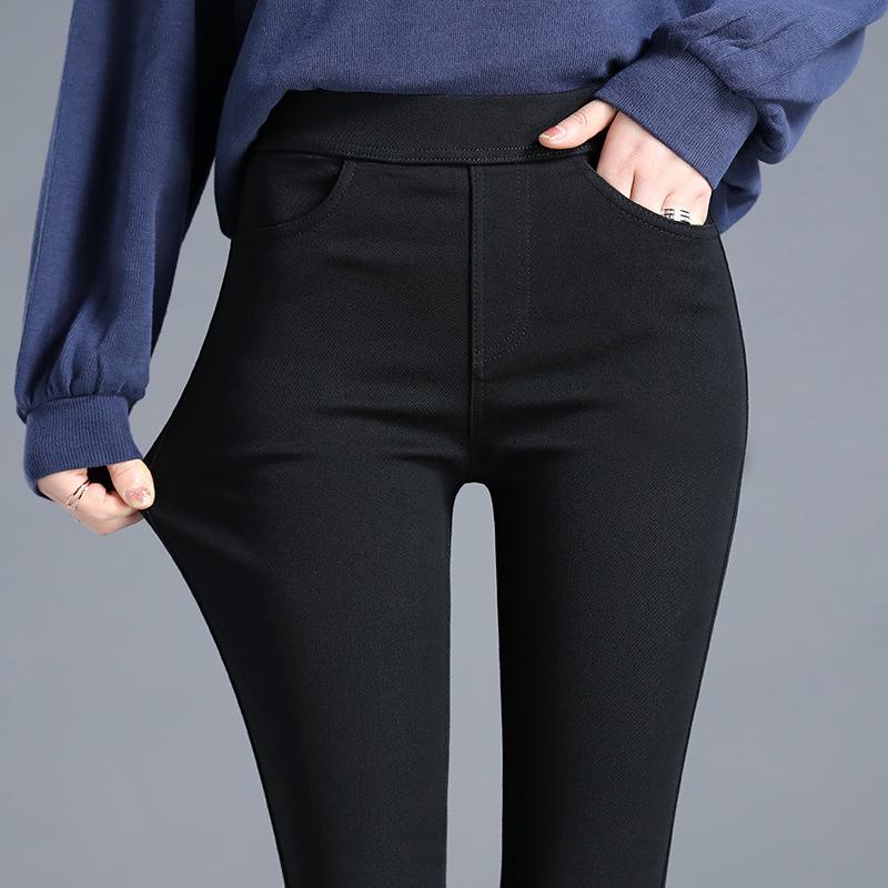Damen High Waist Schwarze Elastische Leggings - Sommer- & Frühling/Herbst-Bekleidung, 2021 Edition, Dünner Bleistiftstil. XXL