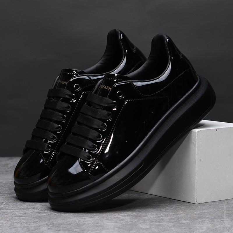 Marke herren schuhe schwarz glänzend casual herren schuhe 2024 frühling und herbst neue stil weiße schuhe mode paar turnschuhe 37 schwarz