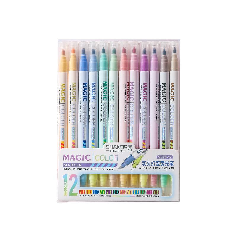 12 Stücke doppelseitige Magische Farbwechsel Textmarker Set Student Tagebuch Sammelalbum Malerei Stift Schule Bürobedarf 12pcs