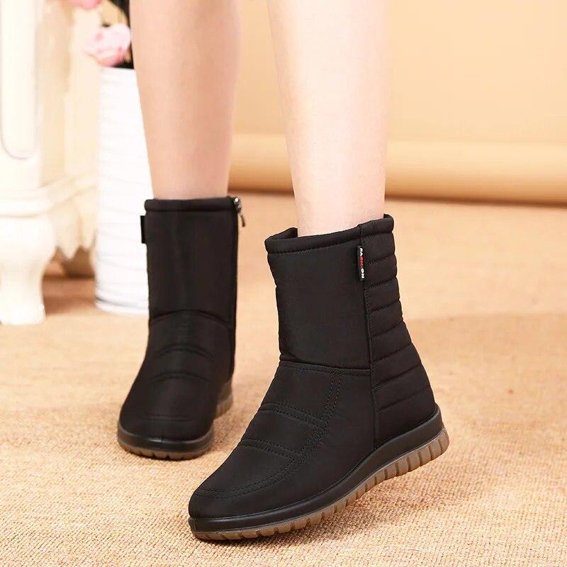 Wasserdichte Schneestiefel Damen Winterschuhe Kalter Winter Damen Stiefeletten Rutschfeste Damen Baumwollschuhe Plus Größe 42 35 schwarz