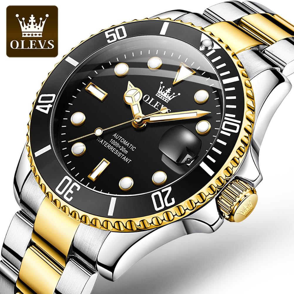 OLEVS Uhr Im Dunkeln leuchtende, wasserdichte automatische mechanische Uhr für Herren black