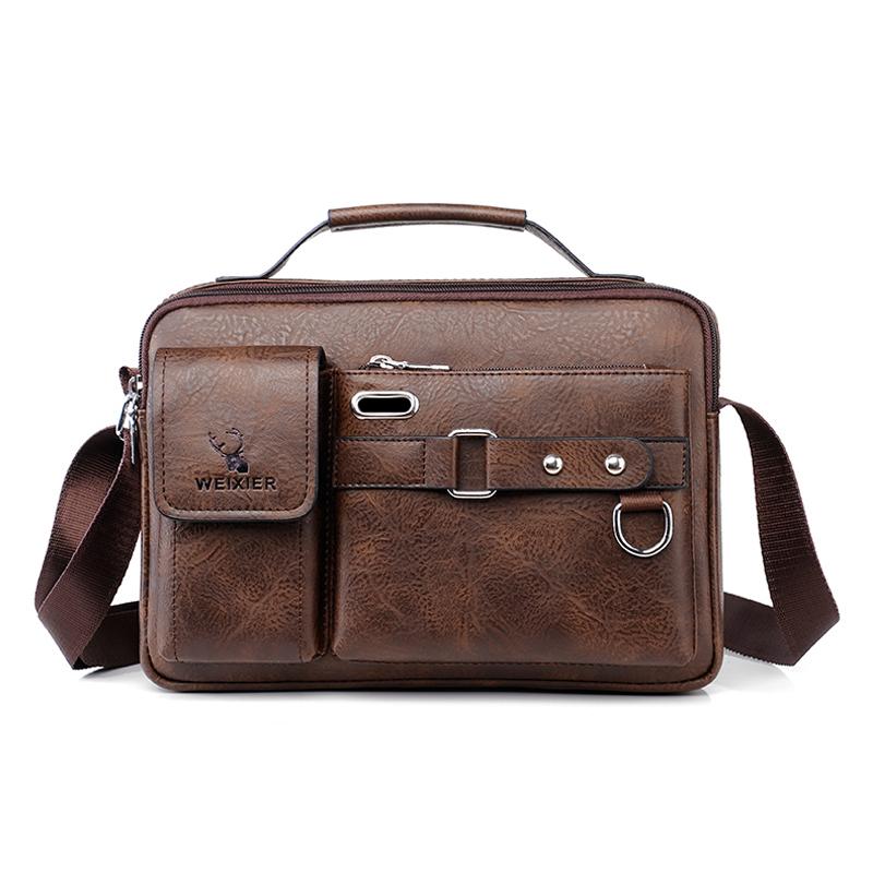 Herren Messenger Bags Leder Umhängetasche Wasserdichte Umhängetaschen Multifunktions-Aktentasche Reise Arbeit Business Handtaschen Verstellbarer Riemen kaffeebraun