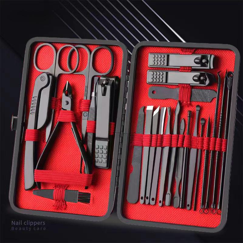 24-teiliges professionelles Maniküre-Set, Edelstahl-Set für Fingernägel und Zehennägel mit tragbarer Ledertasche 24PCS