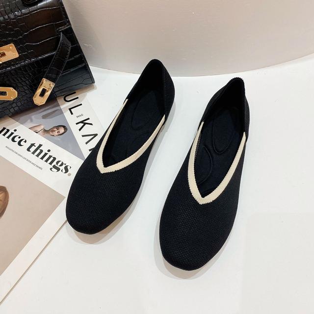 Damenschuhe Bowknot Flache Schuhe Weiche Schwangere Scoop Schuhe Quadratischer Kopf Gestrickte Schuhe Tide Girl Peas Schuhe Weibliche Ballettschuhe 7.5 schwarz