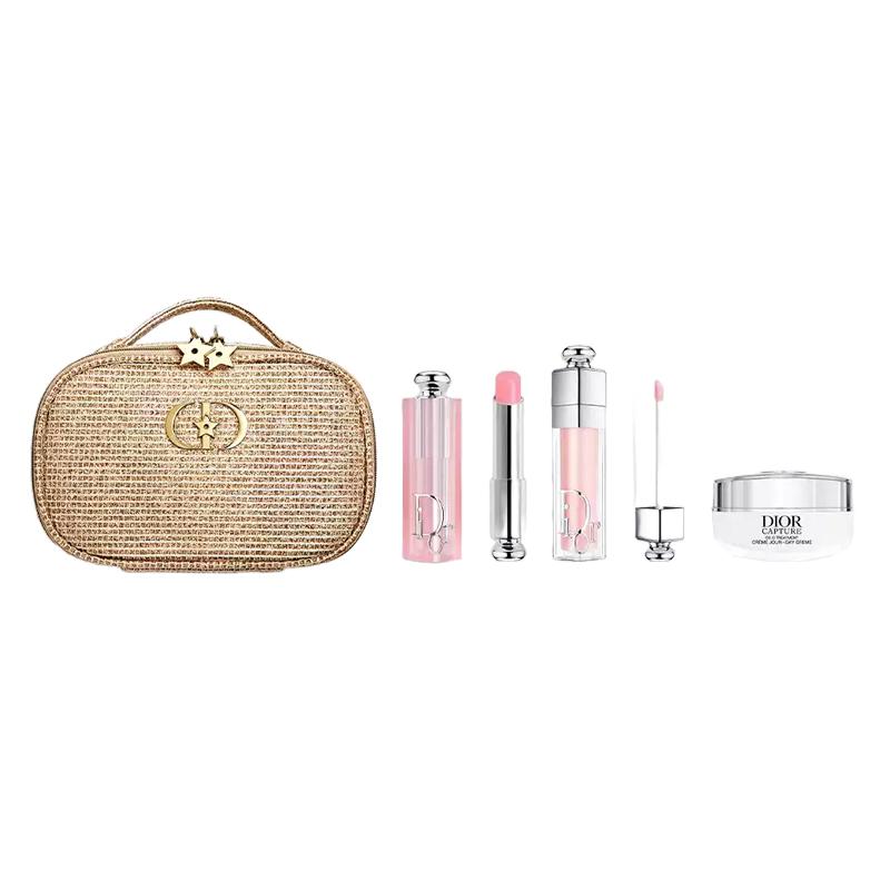 DIOR Tasche Verzaubernder Lipgloss + Farbwechselnder Lippenbalsam + Kleine Flasche Gesichtscreme Farbpflege-Set Gold Doppelstern Kosmetik Natürlich und Langanhaltend gold