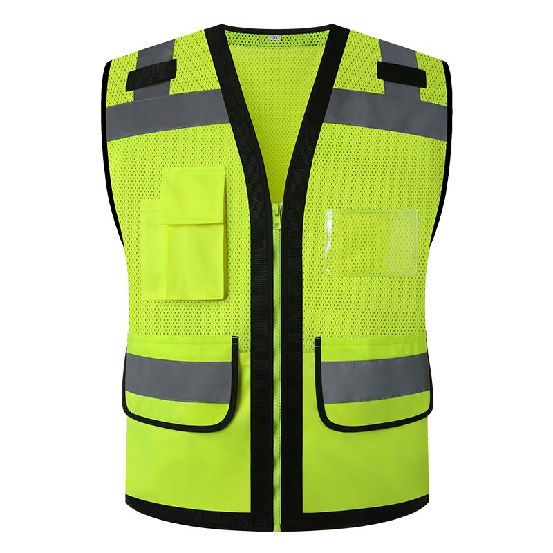 Arbeitssicherheitsweste Reißverschlusstaschen Hi Vis Mesh-Weste Reflektierende Arbeitskleidung Herren Bauweste gelb