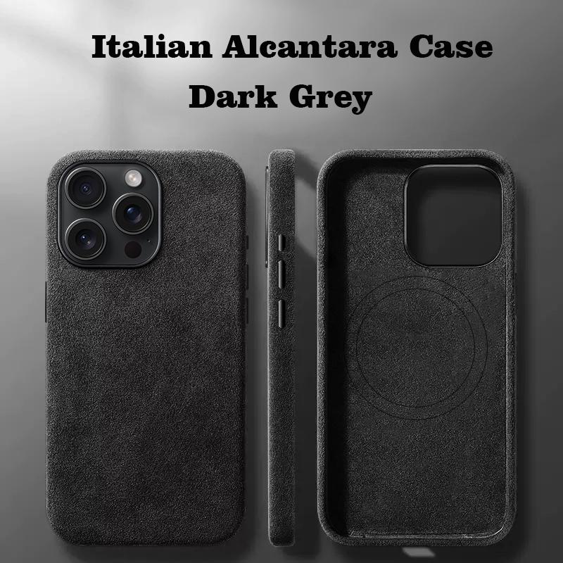 Italienische Alcantara-Hülle für iPhone 15 Pro Max Business-Leder-Telefonrückseite für iPhone 16 Pro Max Magnete für MagSafe Grau For iPhone 16 Pro dunkelgrau