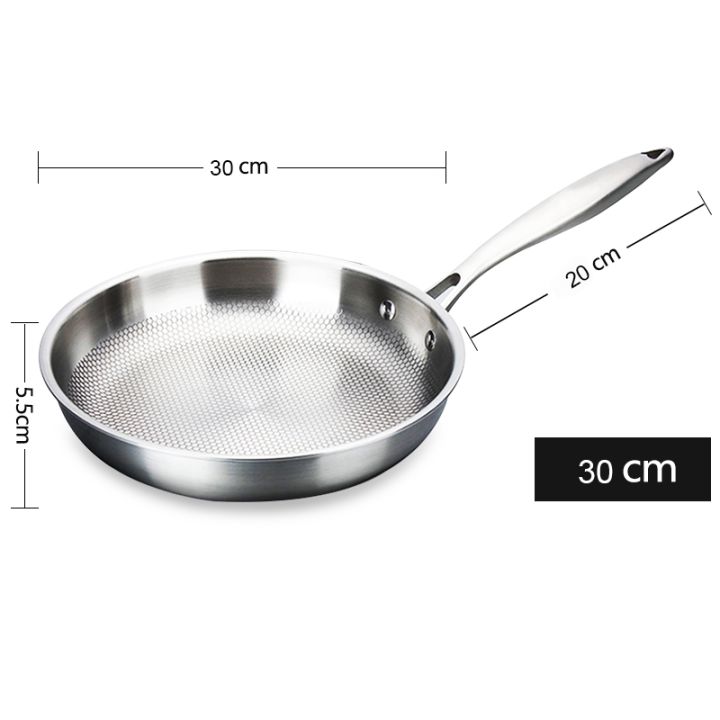 28/30 cm Bratpfanne 304 Edelstahl-Pfanne Antihaft-Pfanne ohne Beschichtung Eier Steak Brattopf Verwendung Gas- und Induktionsherd