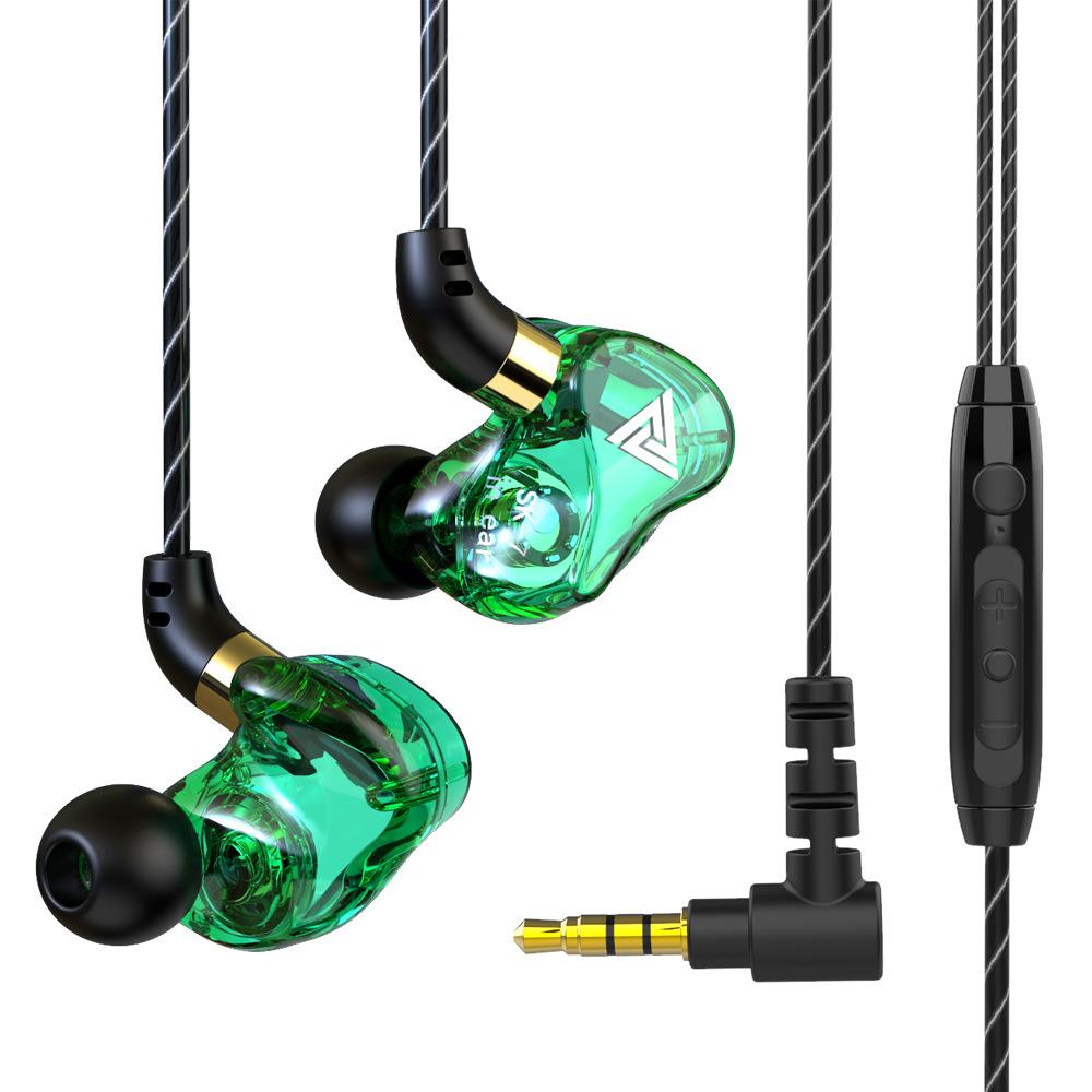 QKZ SK7 Dual Drive HiFi Wired Kopfhörer Super Bass Kopfhörer Sport Headset Musik Kopfhörer Rauschunterdrückung Ohrhörer für Xiaomi grün