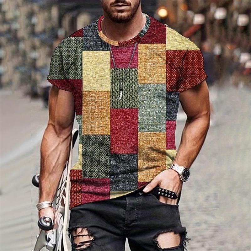 Vintage Patchwork Grafik T-Shirts Sommer Lässig Rundhals Kurzarm 3D Bedruckte T-Shirts Mode Tägliche Kleidung Übergroße T-Shirts 110 (5T)