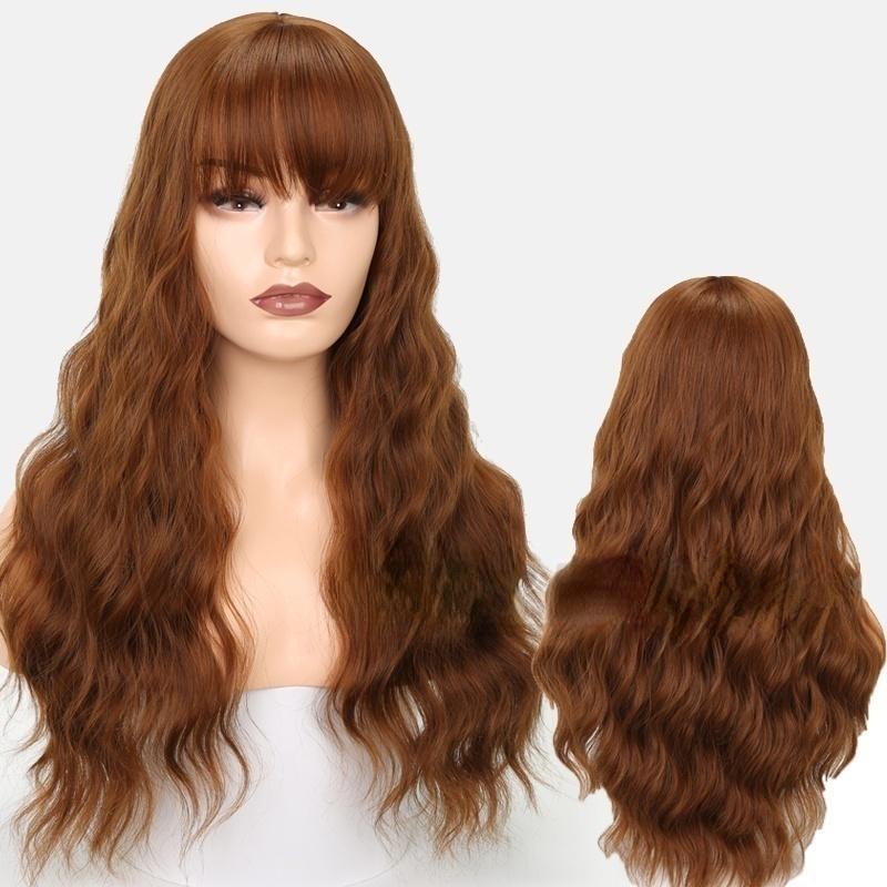 MERISIHAIR Modische lange gewellte Perücke für Damen mit Pony, Kunstfaser, schwarz, braun, blond, gewellte Perücke 10-12-30