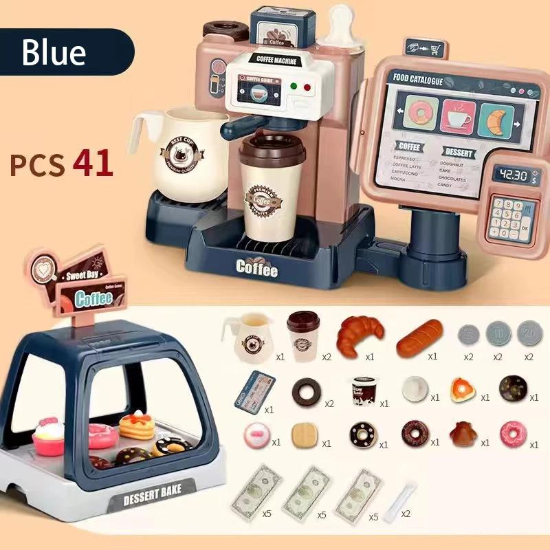 3-in-1 Kaffeemaschine Spielzeug-Set Kochbereich Spielzeug Simulationsessen Brot Kuchen Rollenspiel für Kinder mit