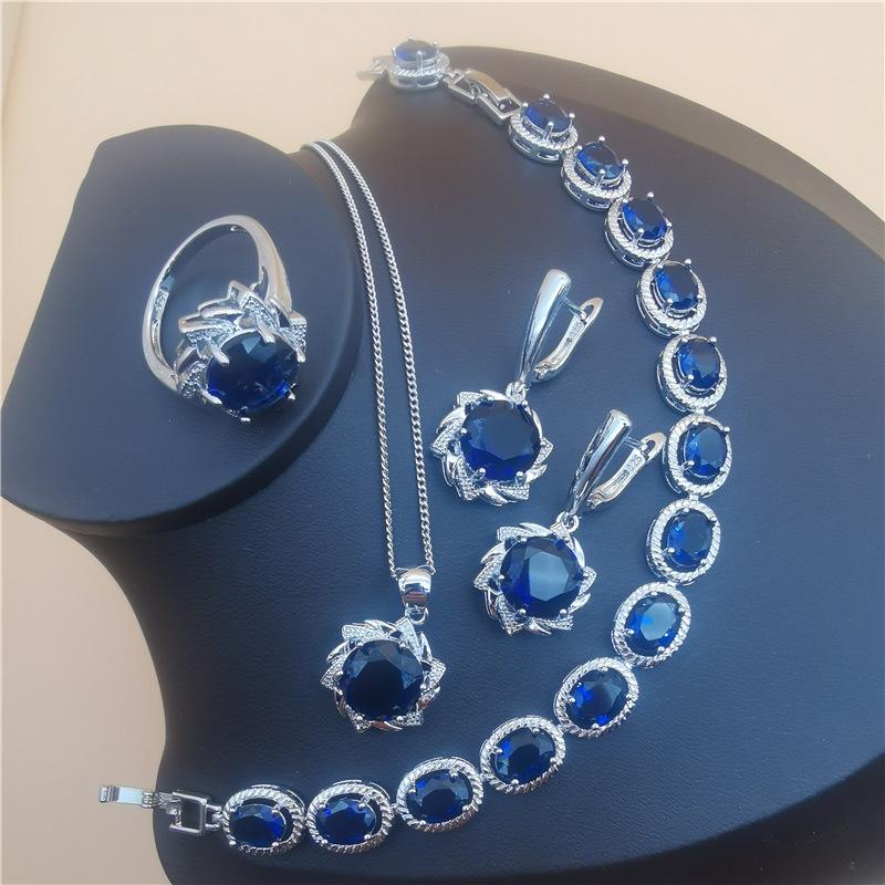 Mode Braut Kostüm Schmuck Set Damen Accessoires Ohrringe Halskette Armband Ring Set 10