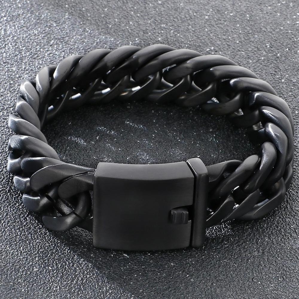 Klassisches Herrenarmband 18 mm Breite Gebürstete Matte 316L Edelstahl Panzerkette Kubanische Gliederkette Herrenarmbänder Männliches Schmuckaccessoire 22CM schwarz