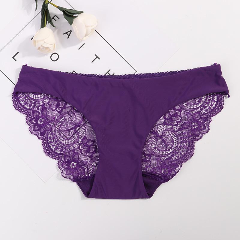 Damen Blumen Spitze Sexy Unterwäsche Slips Unterhosen Spitze Höschen für Damen Baumwollunterwäsche Spitze Vollabdeckung Slips Höschen XXL violett