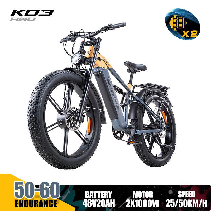 KIMDYMA K03 3000W Doppelmotor Elektrofahrrad für Erwachsene, 48V Lithium-Batterie, 26  Fettreifen All-Terrain E-Bike mit Hydraulischen Bremsen
