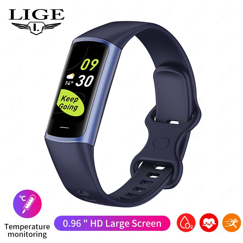 LIGE Neue Sport-Smartwatch, 0,96 Zoll, USB-Aufladung, Bluetooth-Verbindung, wasserdichtes Smart-Armband, Sport-Fitness-Gesundheits-Tracker, geeignet für Android IOS silicone strap blau