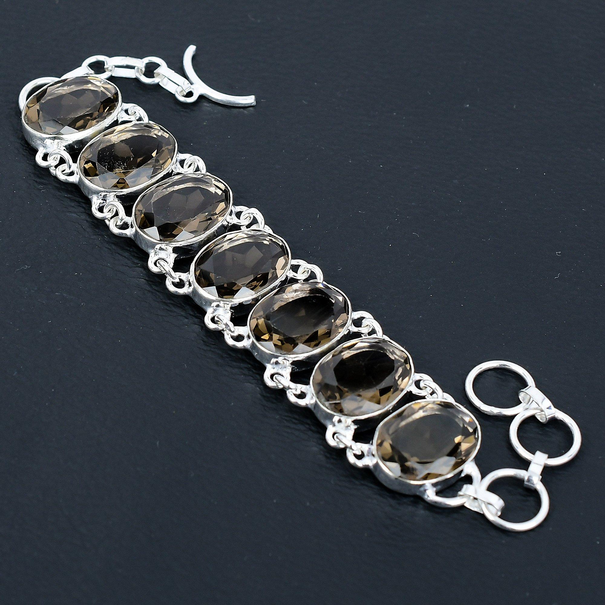 Rauchtopas Edelstein Armband, 925 Sterling Silber Schmuck Armband, Rauchtopas Edelstein Schmuck Armband für Frauen Armband Geschenke für Sie 8 gray