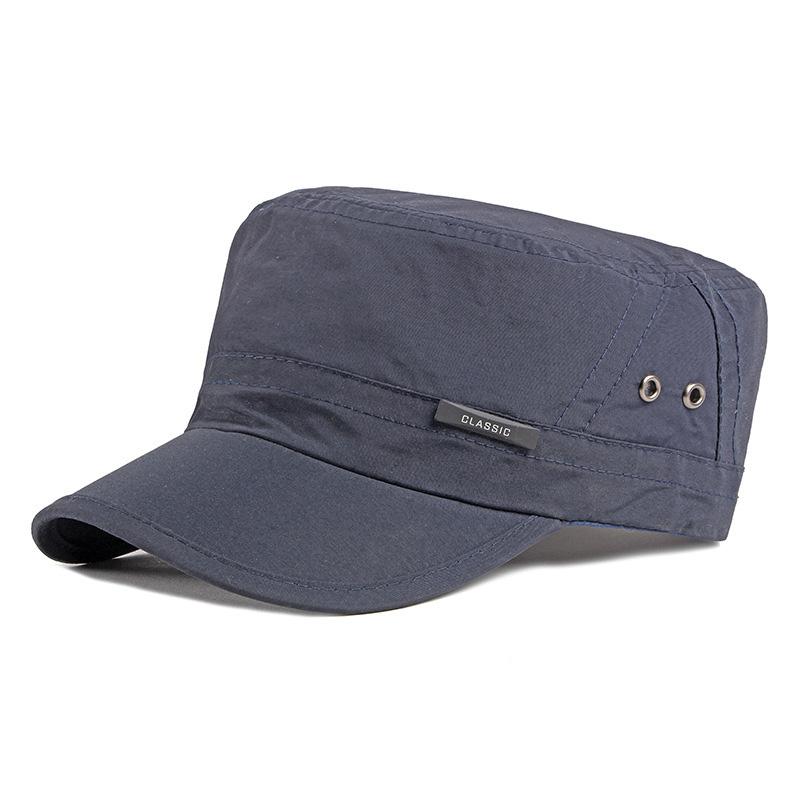 Neue gewaschene Baumwolle Militär Caps Männer Kadett Armee Cap einzigartiges Design Vintage Flat Top Hut Retro Unisex Hüte Baseball Caps navy blau