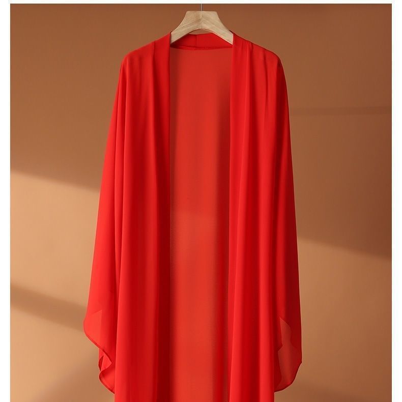 Lange Chiffon-Strickjacke für Damen im Sommer, dünner Stil, Sonnenschutz, Klimaanlagen-Shirt, über der Schulter drapiert 3XL rot