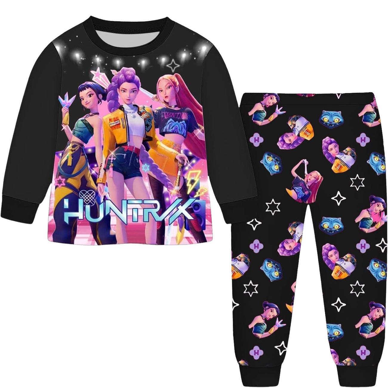 Anime Kpop Dämonenjäger Zoey Kostüm Herbst Pyjamas für Kinderbekleidung 3-14 Jahre Kinder Huntrix Rumi Mädchen T-Shirt Hosen Sets 140cm(8-9Years)