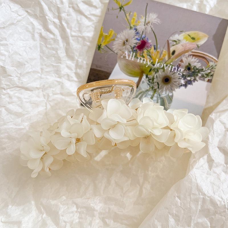 Mode Elegante Blume Haar Klaue Clips Harz Haarnadeln Haar Clip Acryl Hairgrip für Frauen Haar Zubehör 11cm weiß