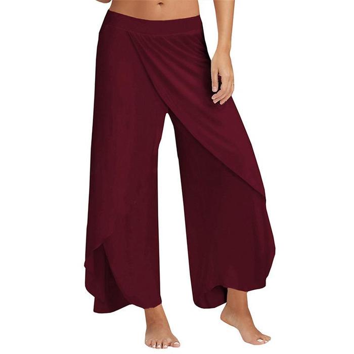 Damen Weitbein Hose Chiffon Rock Ausgestellt Yoga Hose Übergröße XL wein rot